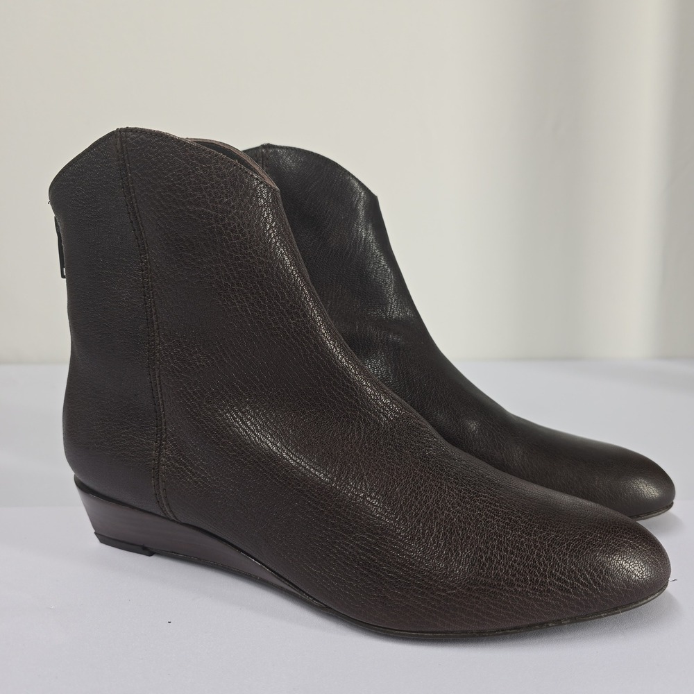 Stuart Weitzman Dark Brown Leather Ankle Boots Wedge Heel Zipper Women 7.5 M‎
